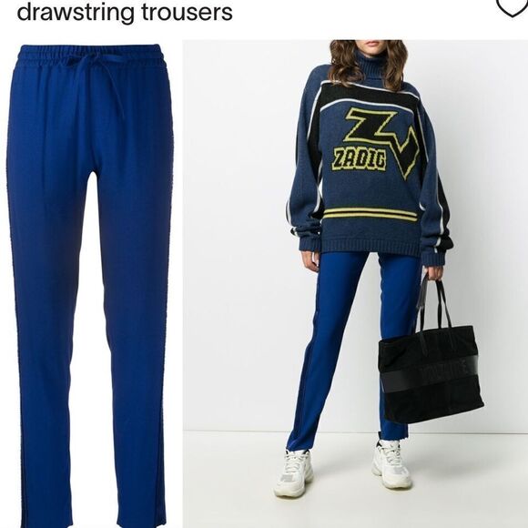Zadig & Voltaire Parono Crepe Drawstring Trousers Cobalt Blue Size 36 Small - Picture 1 of 13